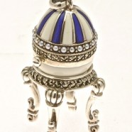 SILVER FABERGE EGG WITH SILVER STAND 