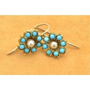 ANTIQUE TURQUOISE AND PEARL EARRINGS