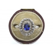 ANTIQUE SAPPHIRE AND DIAMOND OVAL TARGET RING